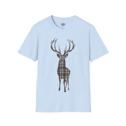 Tartan Stag Softstyle T-Shirt - Stewart Dress Tartan, Unisex Tee, Scottish Scenery, Various Colours