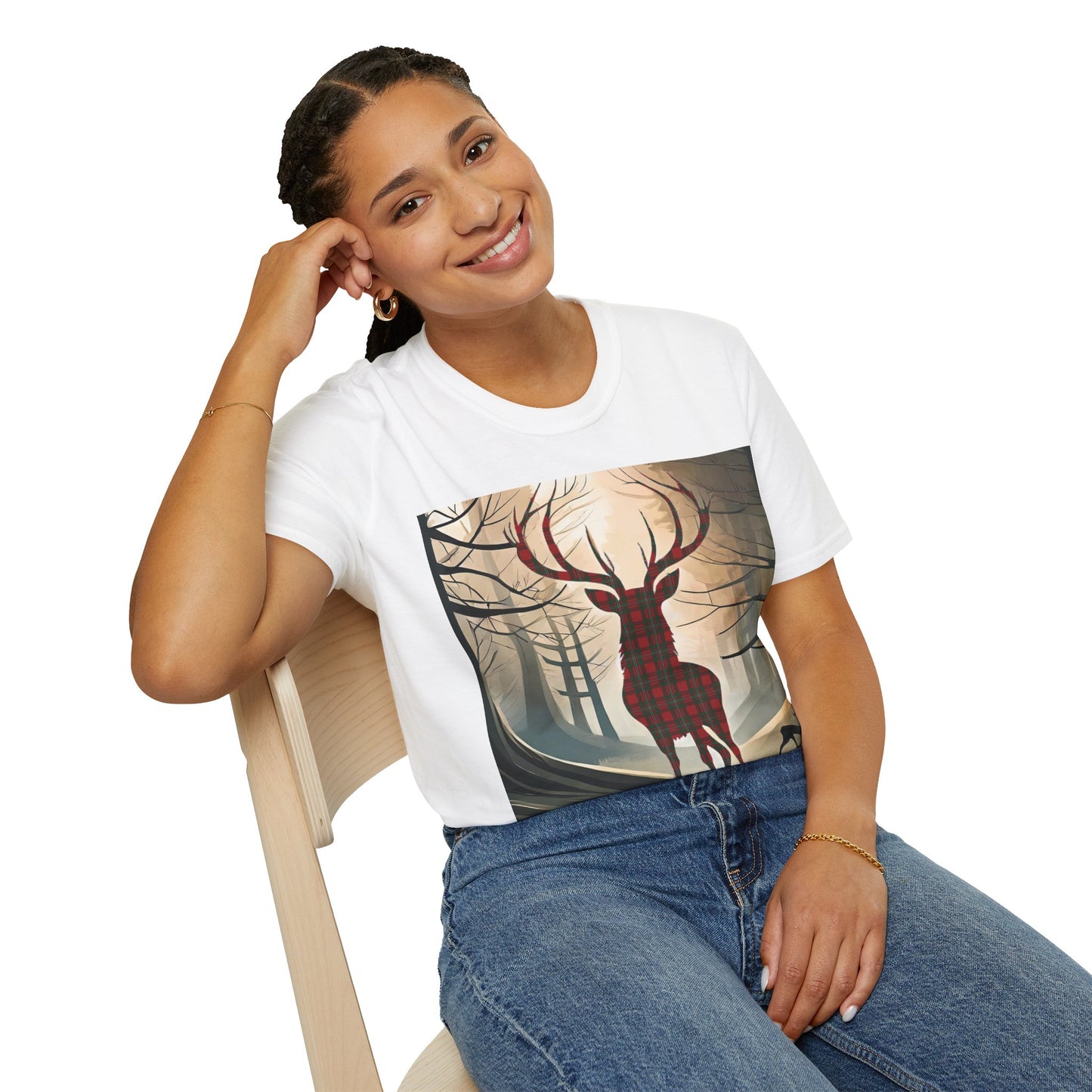 Stag Tartan Silhouette Softstyle T-Shirt - MacGregor Tartan, Unisex Tee, Scottish Scenery, Various Colours