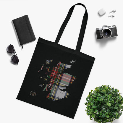 Reversible Scotland Tartan Map Cotton Tote Bag - Stewart Dress Tartan