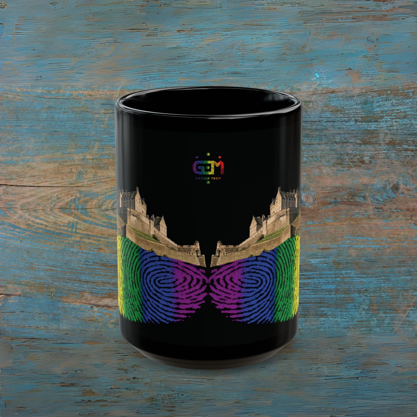 Pride Fingerprint Rock Edinburgh Castle Photo Mug, Black