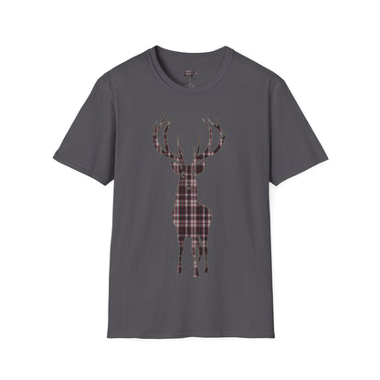 Tartan Stag Softstyle T-Shirt - MacPherson Tartan, Unisex Tee, Scottish Scenery, Various Colours