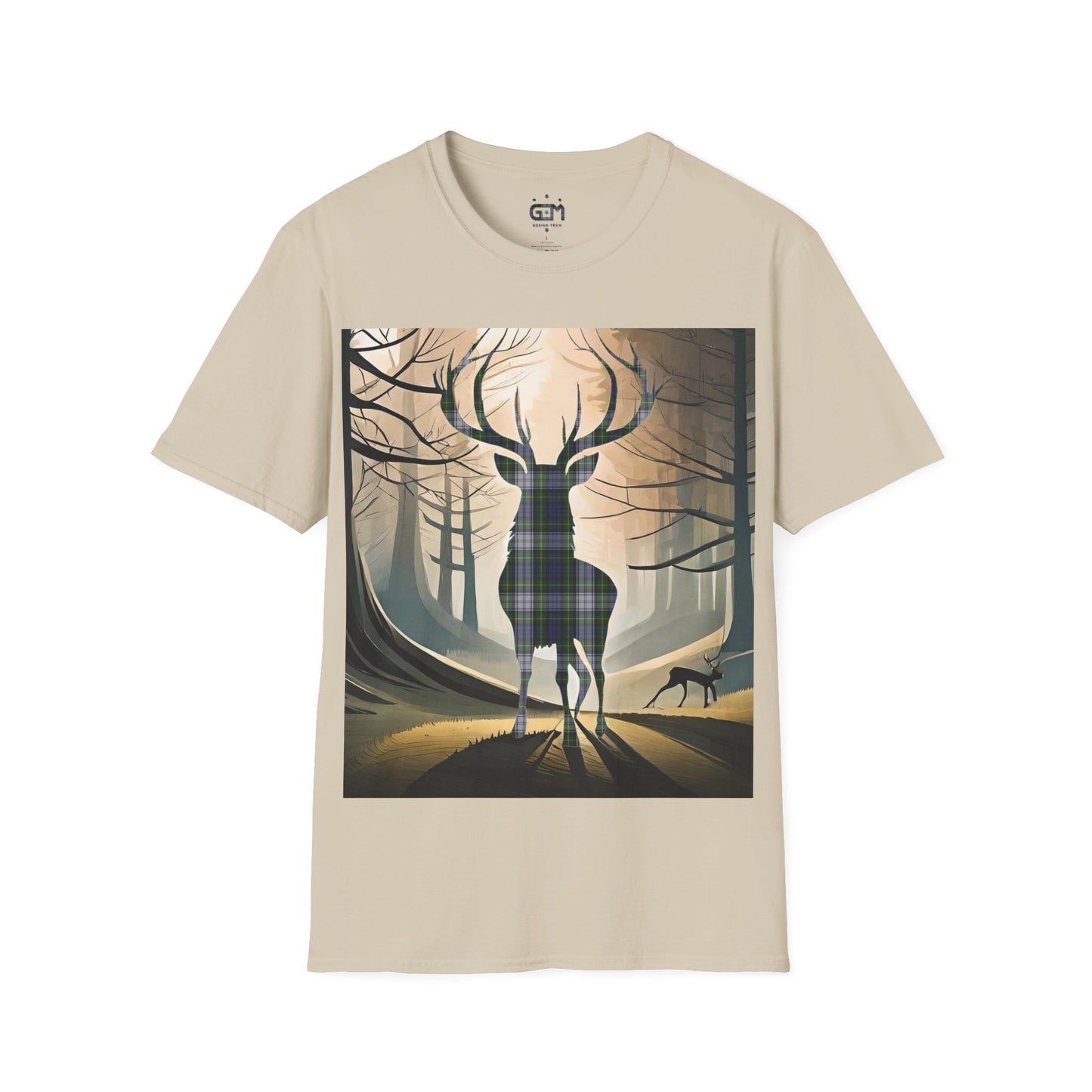 Stag Tartan Silhouette Softstyle T-Shirt - Gordon Dress Tartan, Unisex Tee, Scottish Scenery, Various Colours