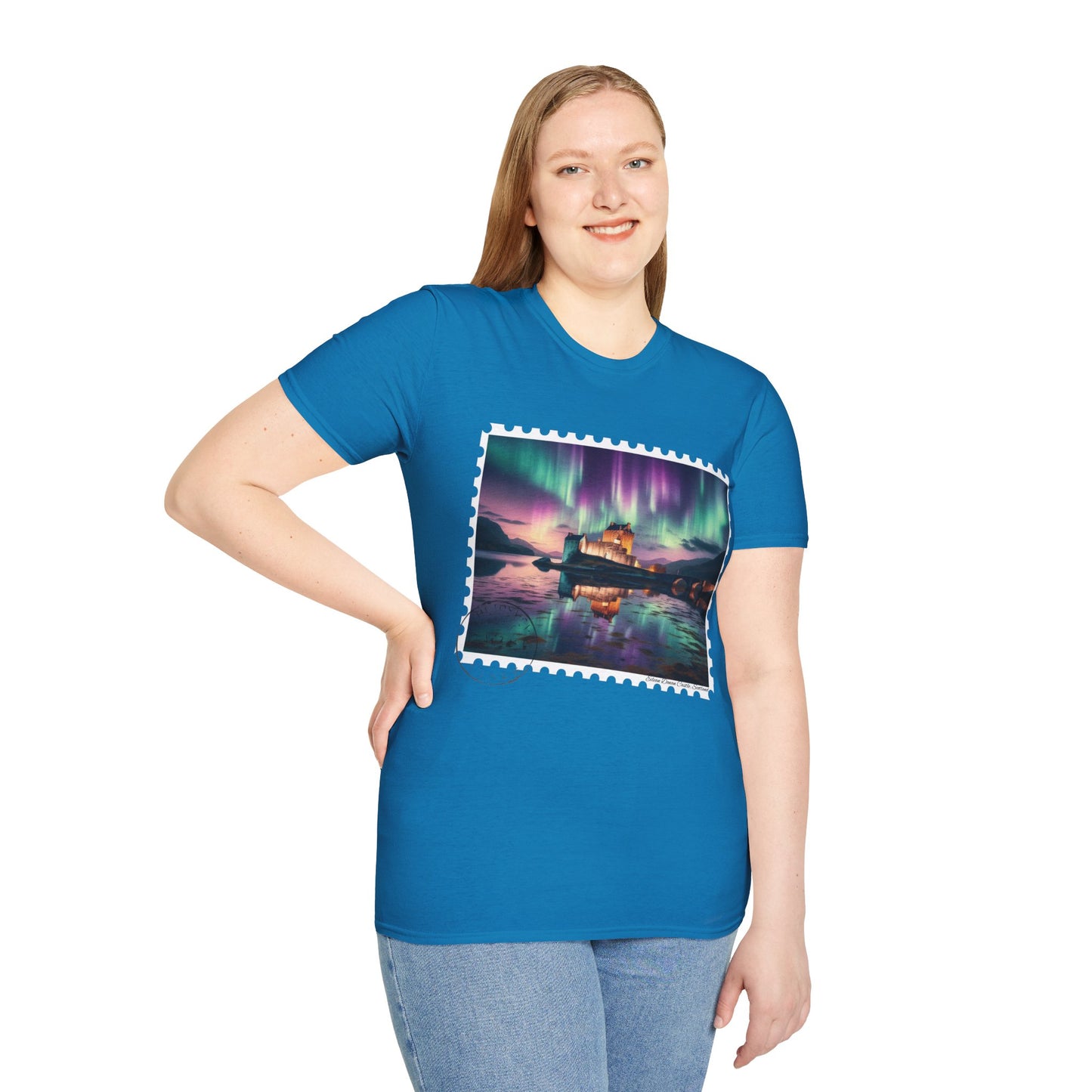 Postcard Eilean Donan Castle Art Softstyle T-Shirt, Unisex Tee, Scotland Shirt, Various Colours