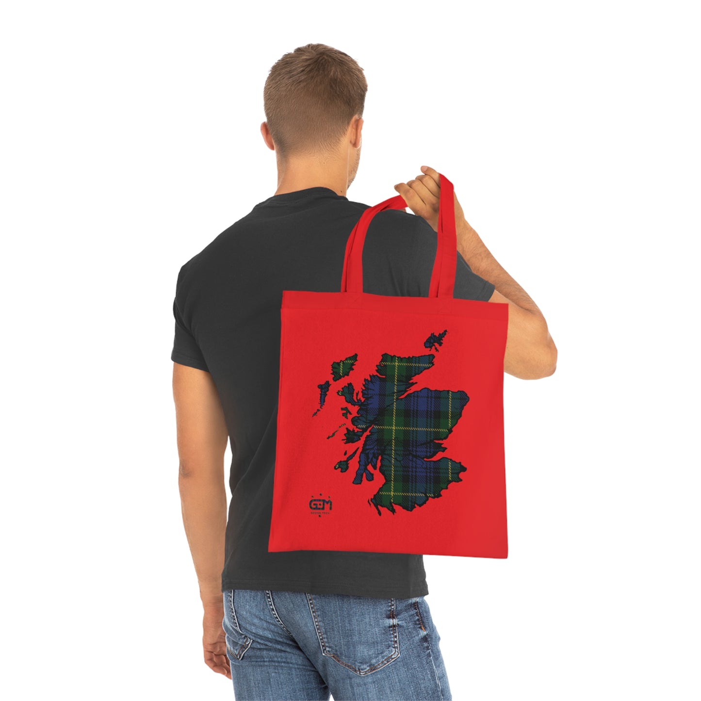 Reversible Scotland Tartan Map Cotton Tote Bag - Gordon Tartan