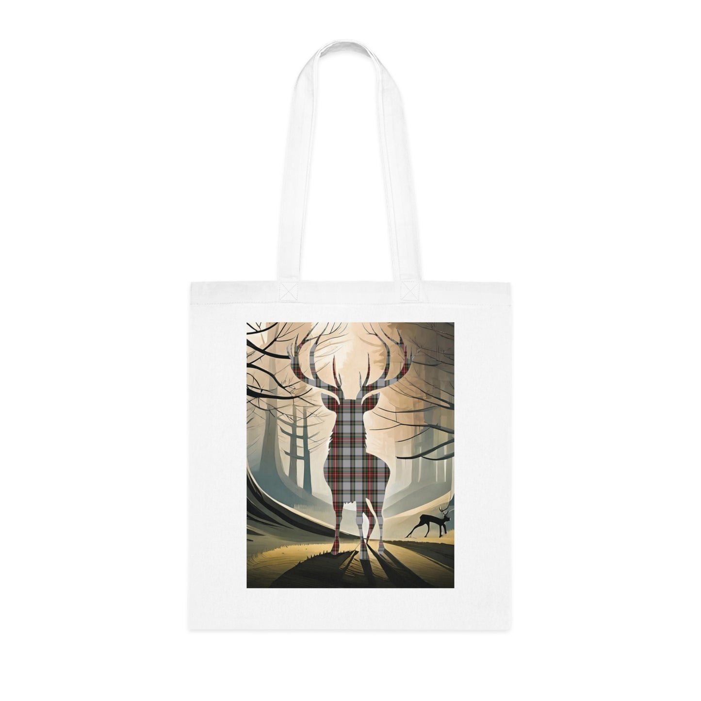 Reversible Scotland Tartan Stag Cotton Tote Bag - Stewart Dress Tartan