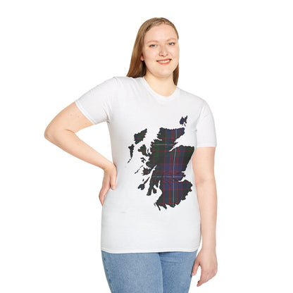 Scotland Tartan Map Softstyle Unisex T-Shirt, Rankin Tartan, Various Colours