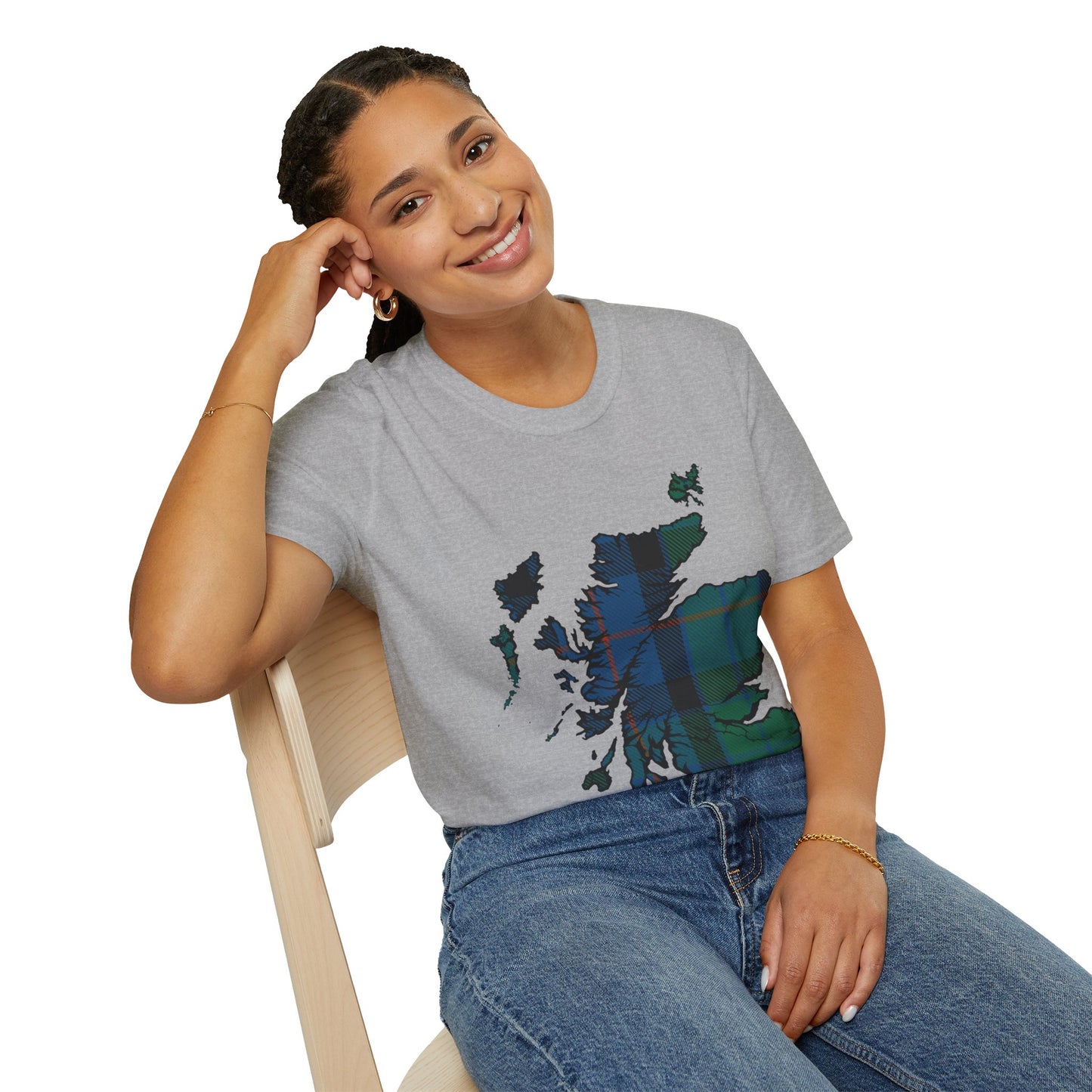 Scotland Tartan Map Softstyle Unisex T-Shirt, Flower of Scotland Tartan, Various Colours