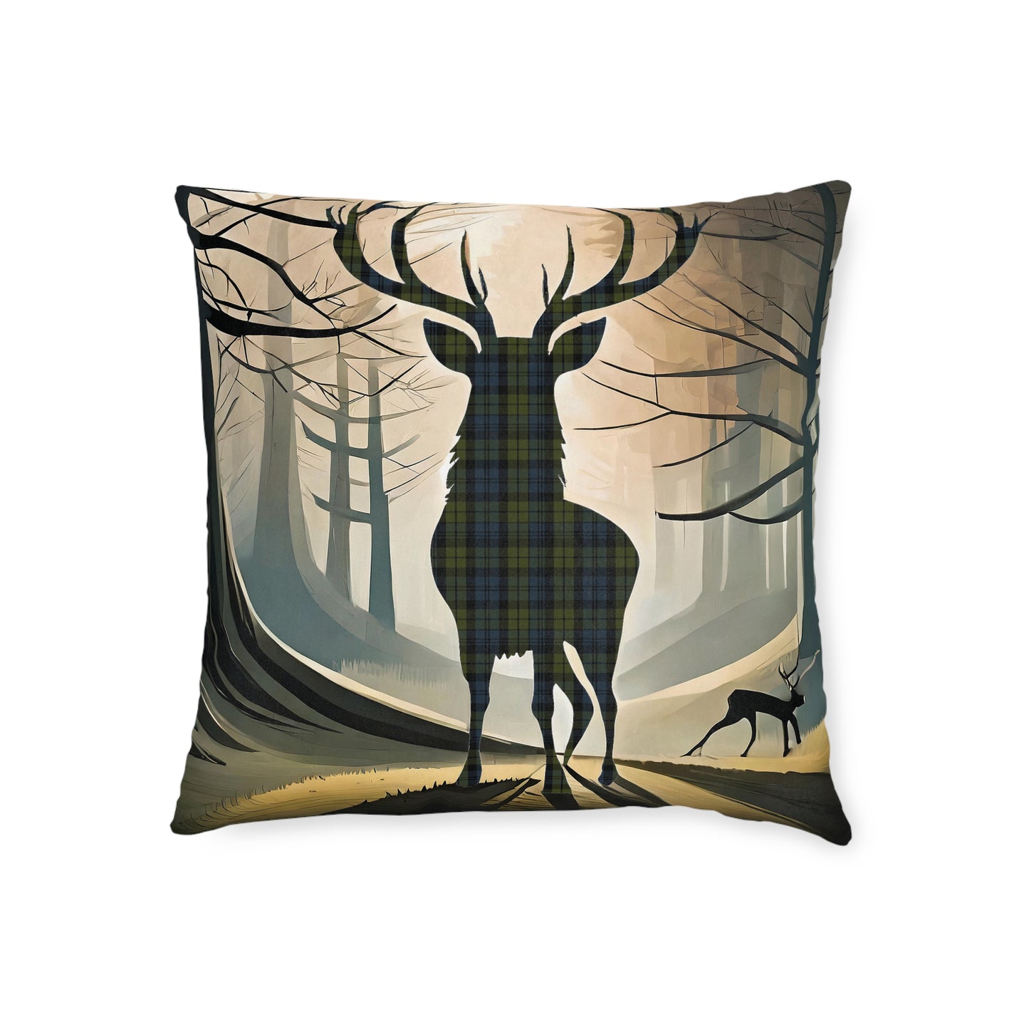 Reversible Square Cushion : Stag / Scotland Map - Campbell Tartan, Various Sizes