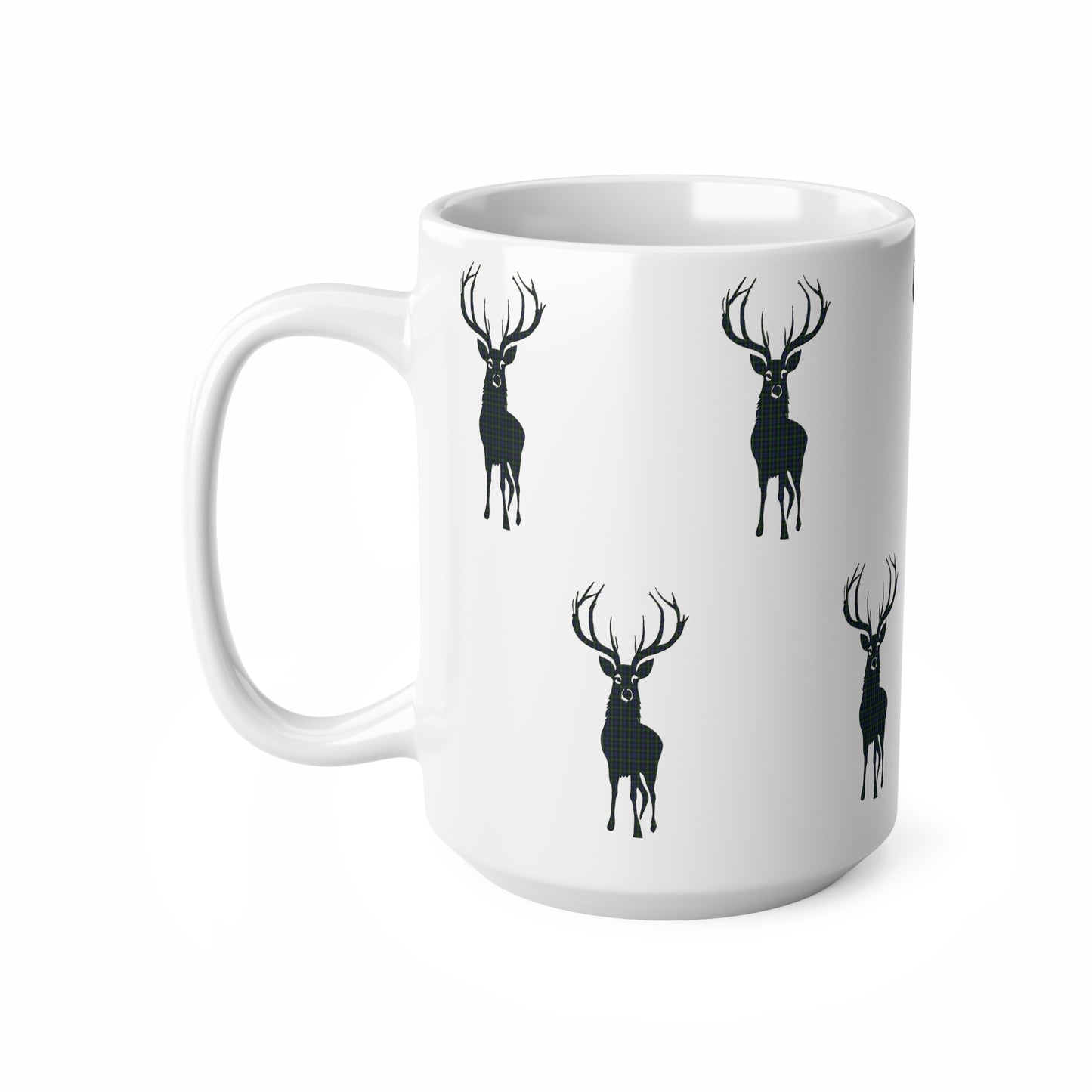 Tartan Stag Mug - Gordon Tartan, Coffee Cup, Tea Cup, Scotland, White