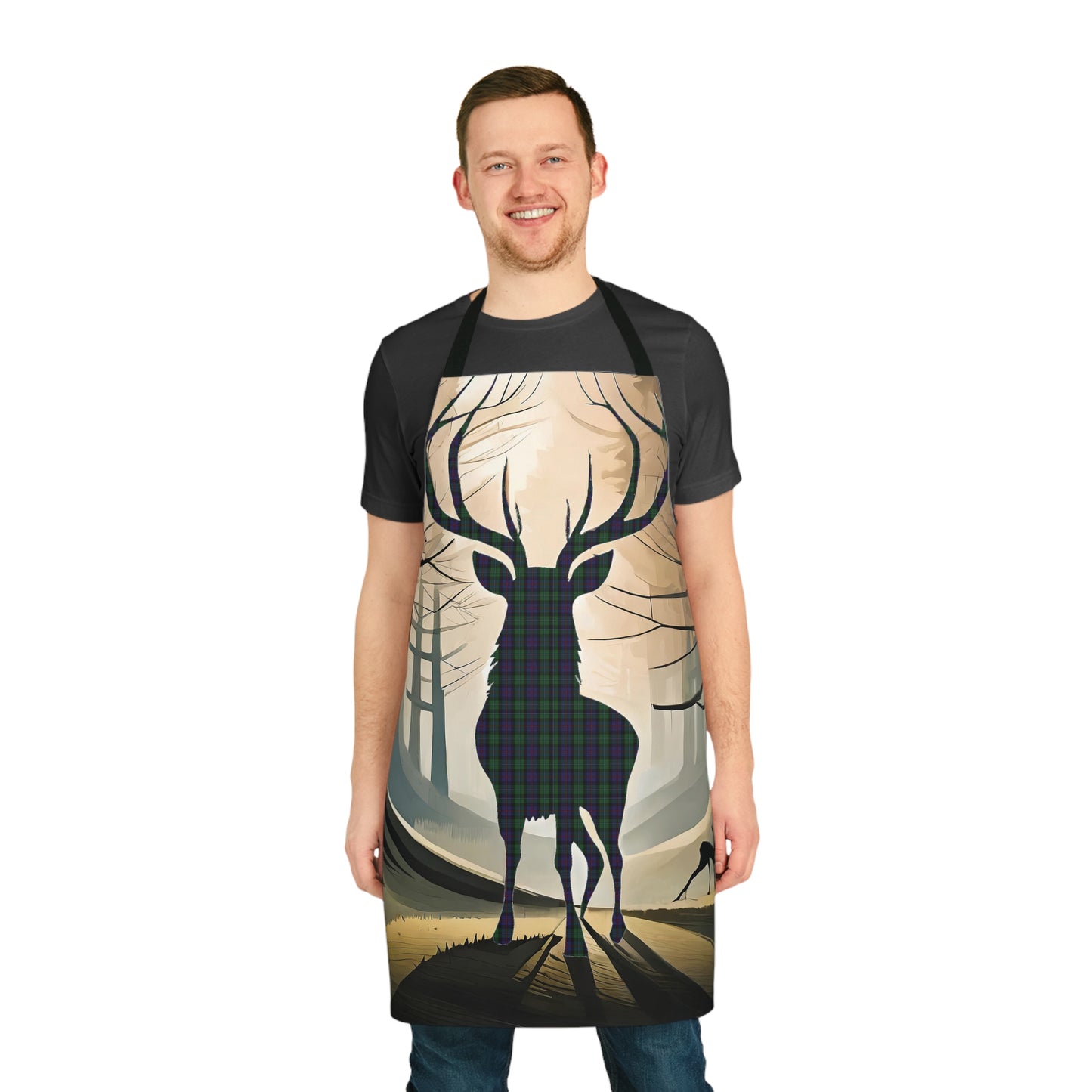 Tartan Stag Woodland Scene Apron - Argyle Tartan, Scottish Cooking Apparel, Chef Accessory