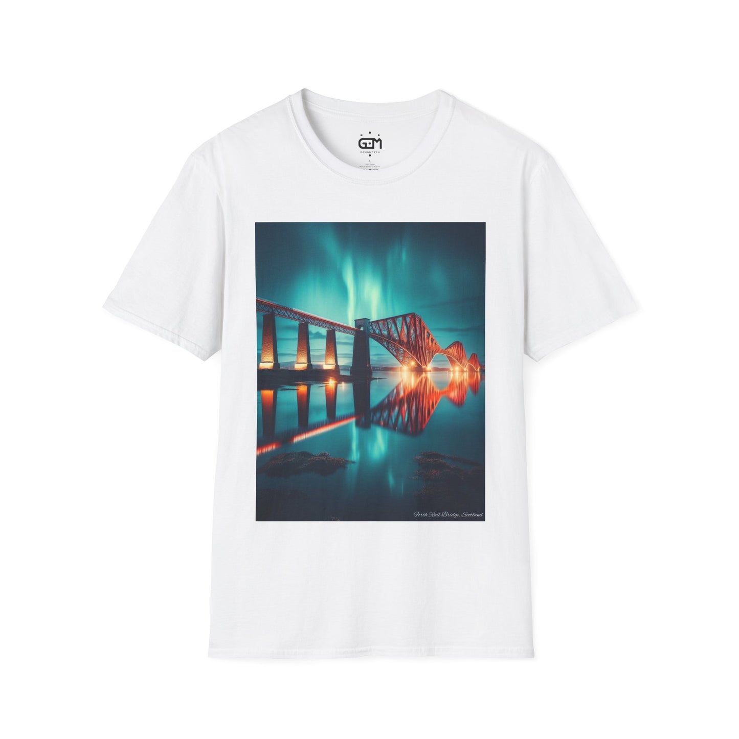 Forth Rail Bridge with Northern Lights Softstyle Unisex T-Shirt, Scotland Tee