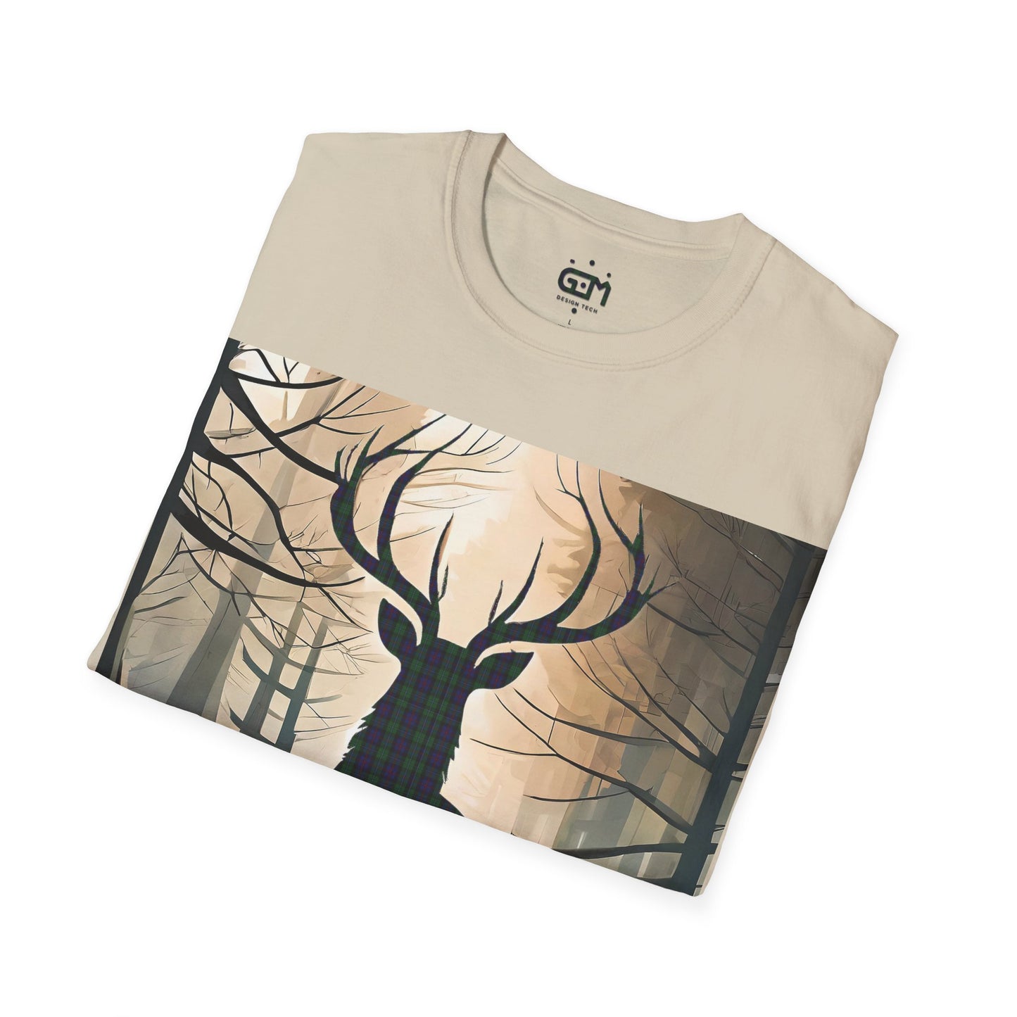 Stag Tartan Silhouette Softstyle T-Shirt - Argyle Tartan, Unisex Tee, Scottish Scenery, Various Colours