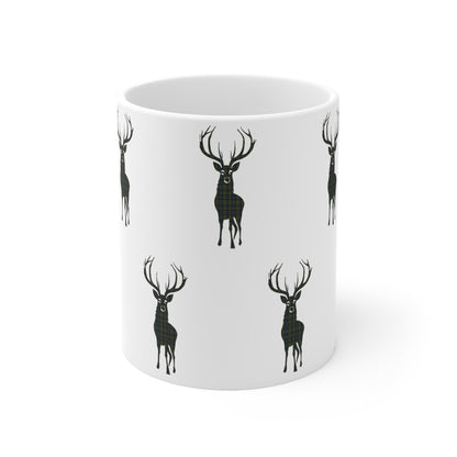 Tartan Stag Mug - Campbell Tartan, Coffee Cup, Tea Cup, Scotland, White