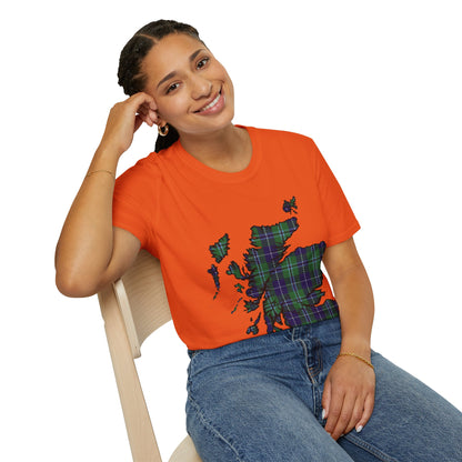 Scotland Tartan Map Softstyle Unisex T-Shirt, Douglas Tartan, Various Colours