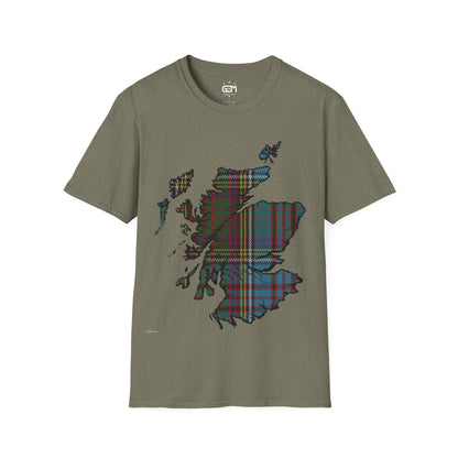 Scotland Tartan Map Softstyle Unisex T-Shirt, Anderson Tartan, Various Colours