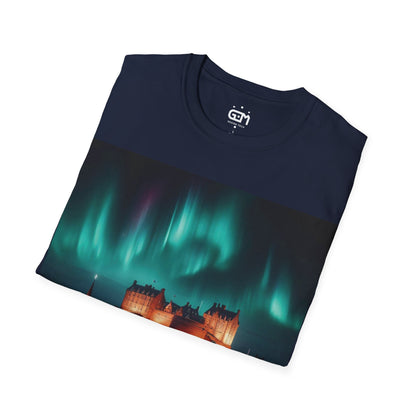 Edinburgh Castle with Northern Lights Softstyle T-Shirt, Unisex Tee, Scotland Shirt, Scottish Landmark, Nature, Scenery, Various Colours