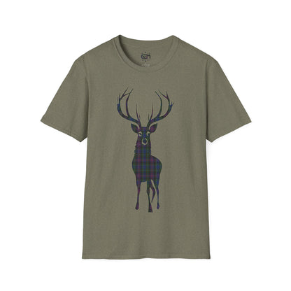 Tartan Stag Softstyle T-Shirt - Rankin Tartan, Unisex Tee, Scottish Scenery, Various Colours