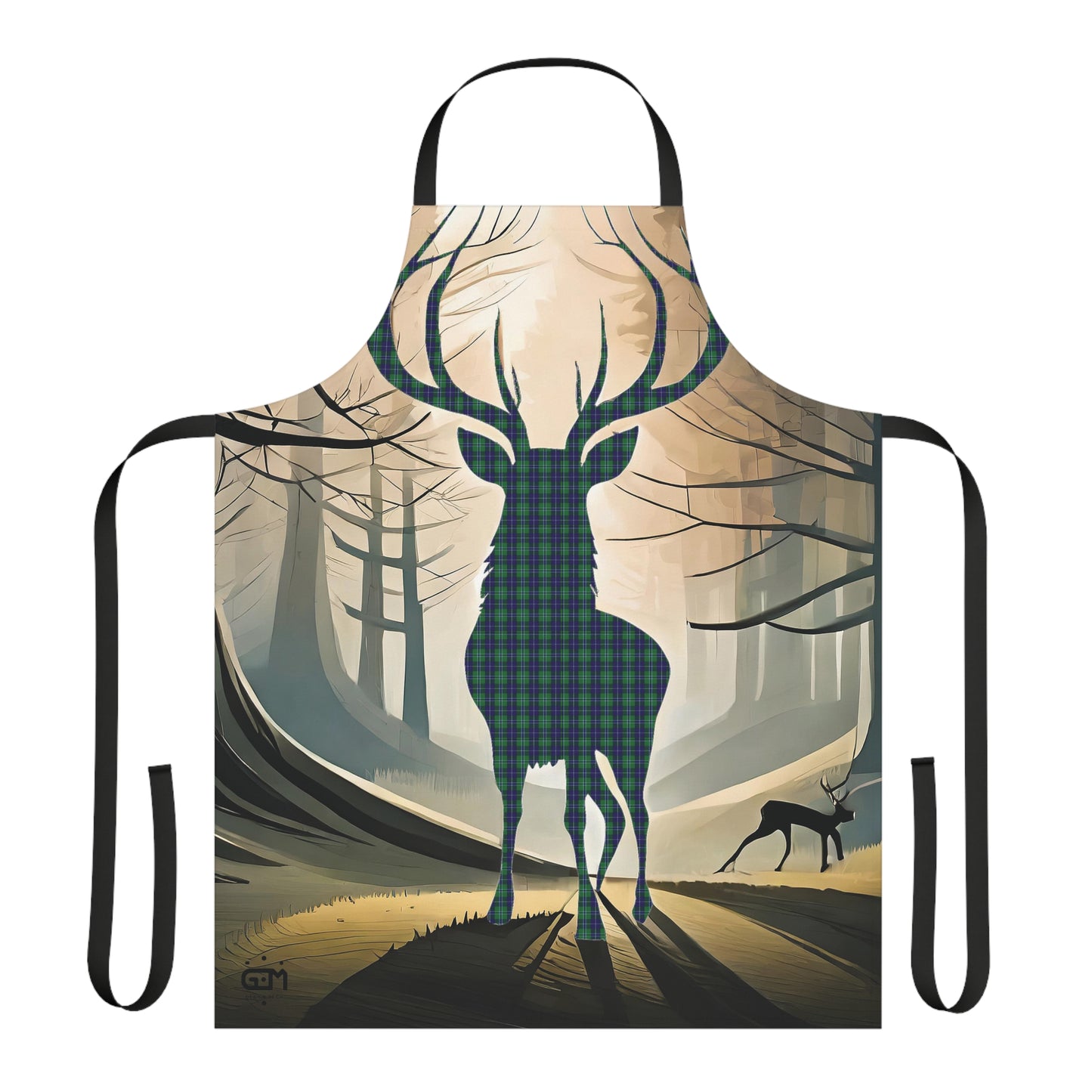 Tartan Stag Woodland Scene Apron - Douglas Tartan, Scottish Cooking Apparel, Chef Accessory