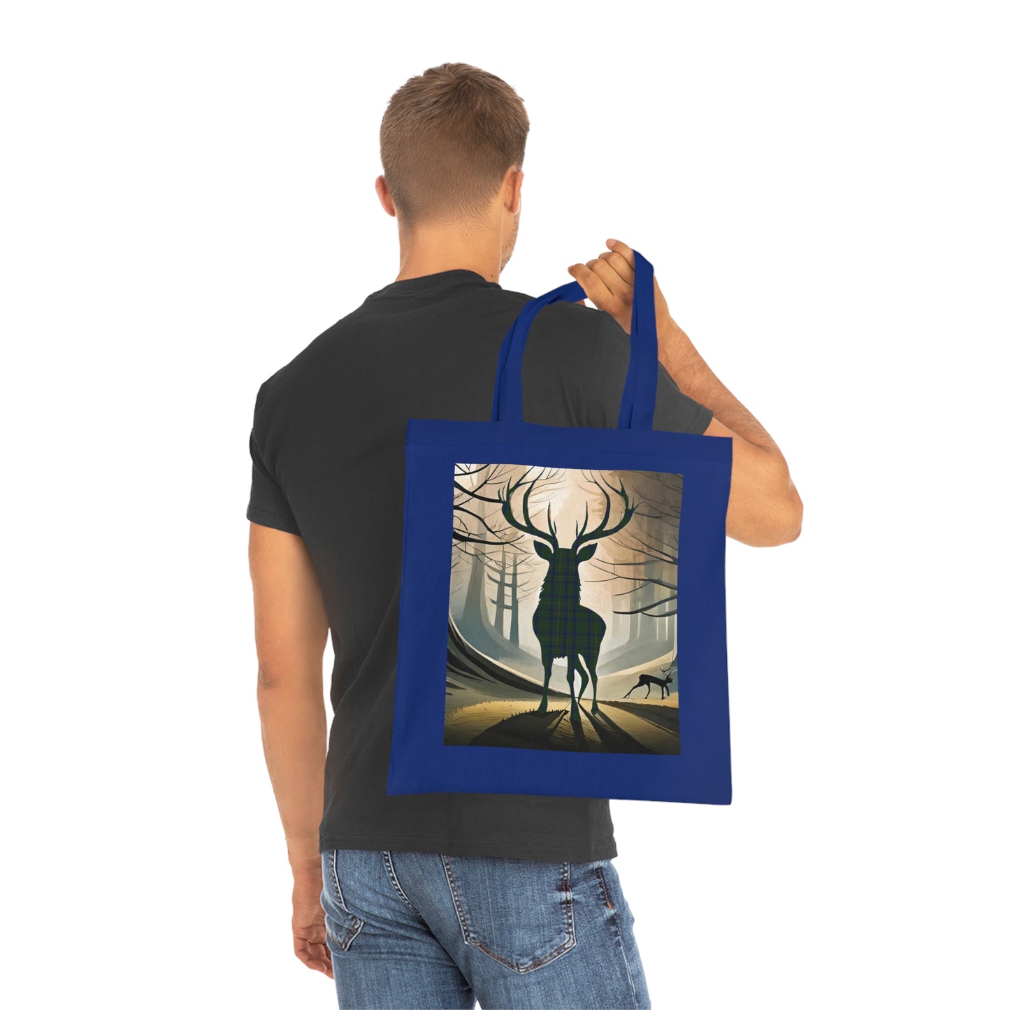 Reversible Scotland Tartan Stag Cotton Tote Bag - Kennedy Tartan