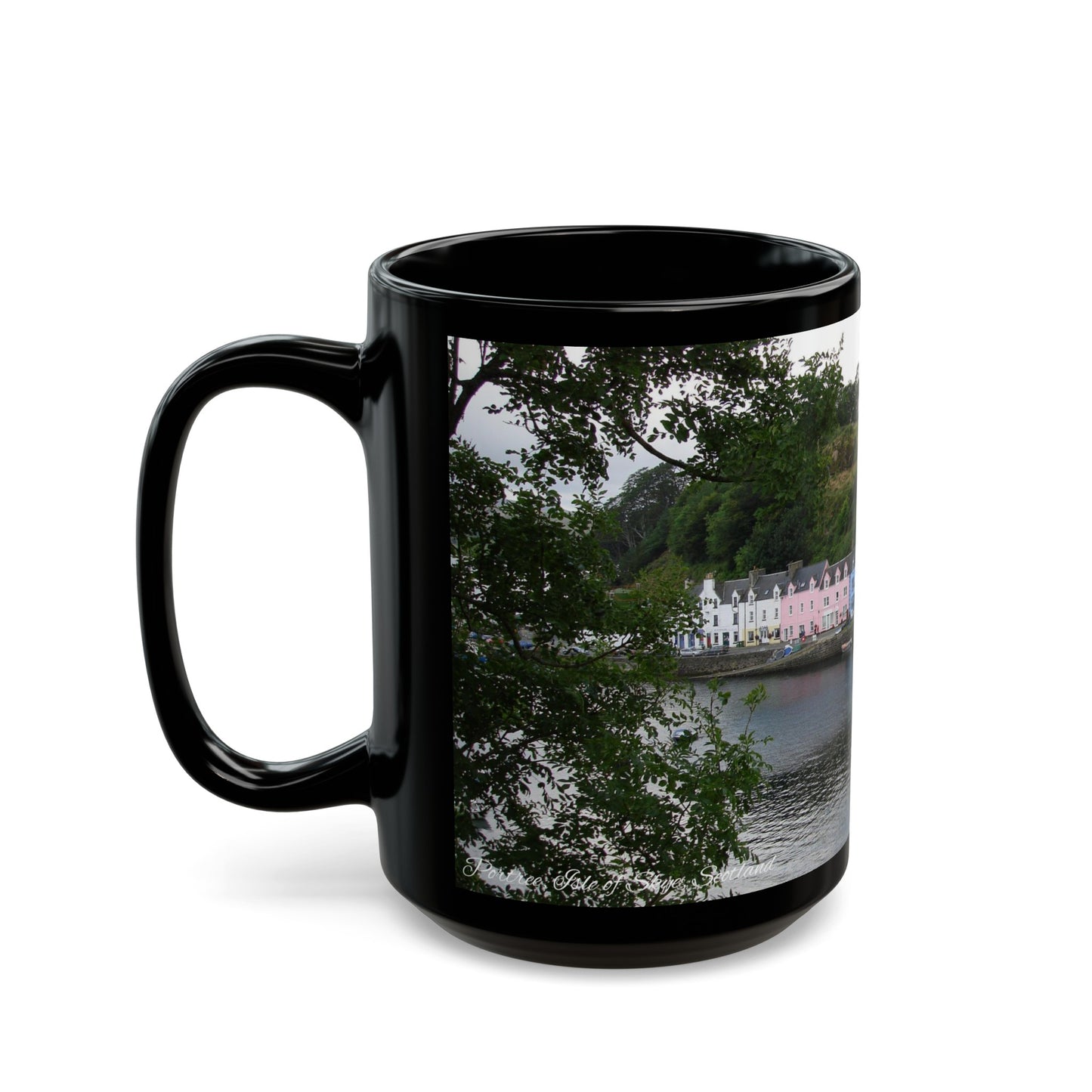 Portree Isle of Skye Photo Mug, Scotland Mug, Tea Cup, Coffee Cup, Scottish Landmark, Coloured Buildings, Nature, Scenery, Black