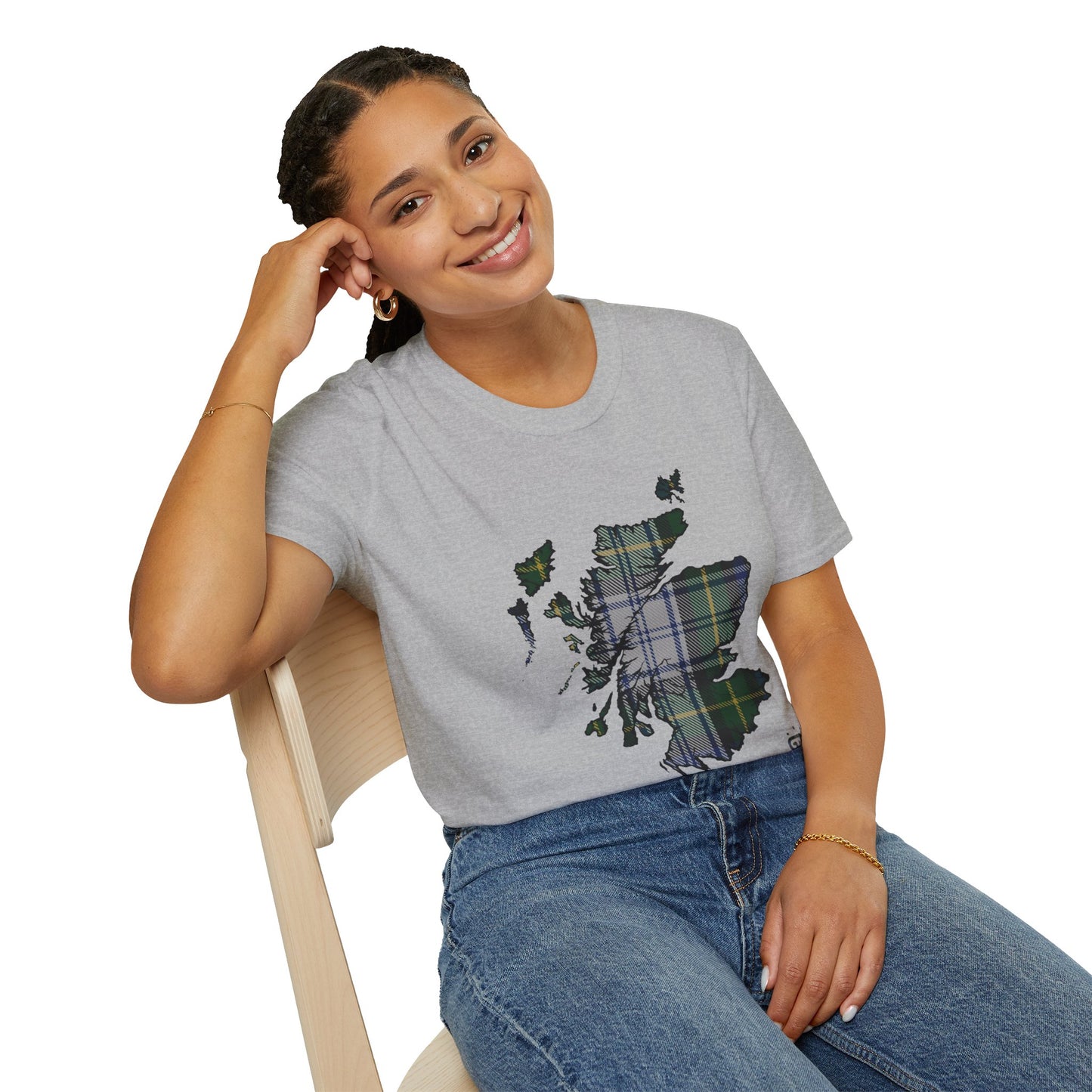 Tartan Scotland Map Softstyle Unisex T-Shirt - Gordon Dress Tartan Tee