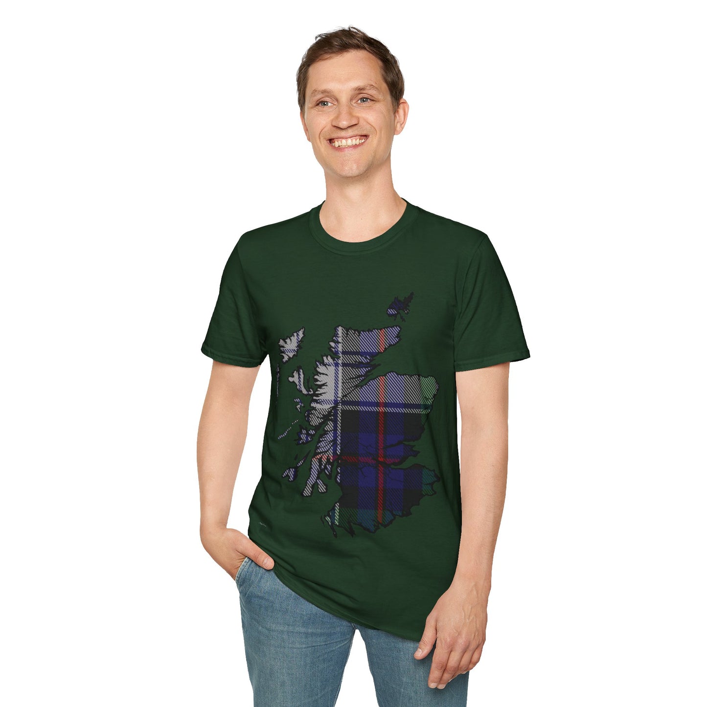 Scotland Tartan Map Softstyle Unisex T-Shirt, Argyle Dress Tartan, Various Colours