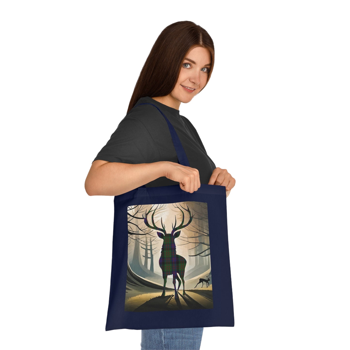 Reversible Scotland Tartan Stag Cotton Tote Bag - MacDonald Tartan