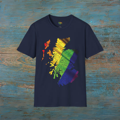 Pride Flag Clan Regions Scotland Map Unisex T-Shirt, Various Colours