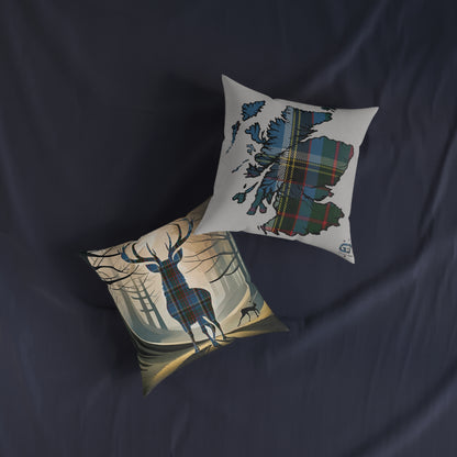 Reversible Square Cushion : Stag / Scotland Map - Anderson Old Tartan, Various Sizes