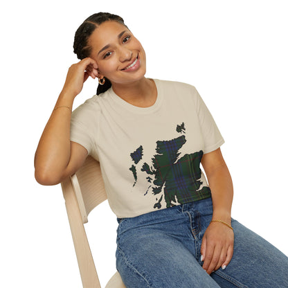 Scotland Tartan Map Softstyle Unisex T-Shirt, Kennedy Tartan, Various Colours