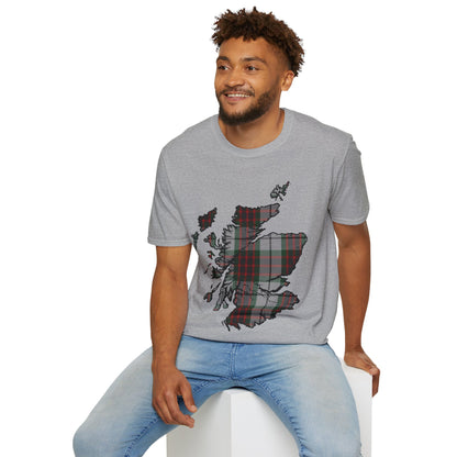 Scotland Tartan Map Softstyle Unisex T-Shirt, Fraser Dress Tartan, Various Colours