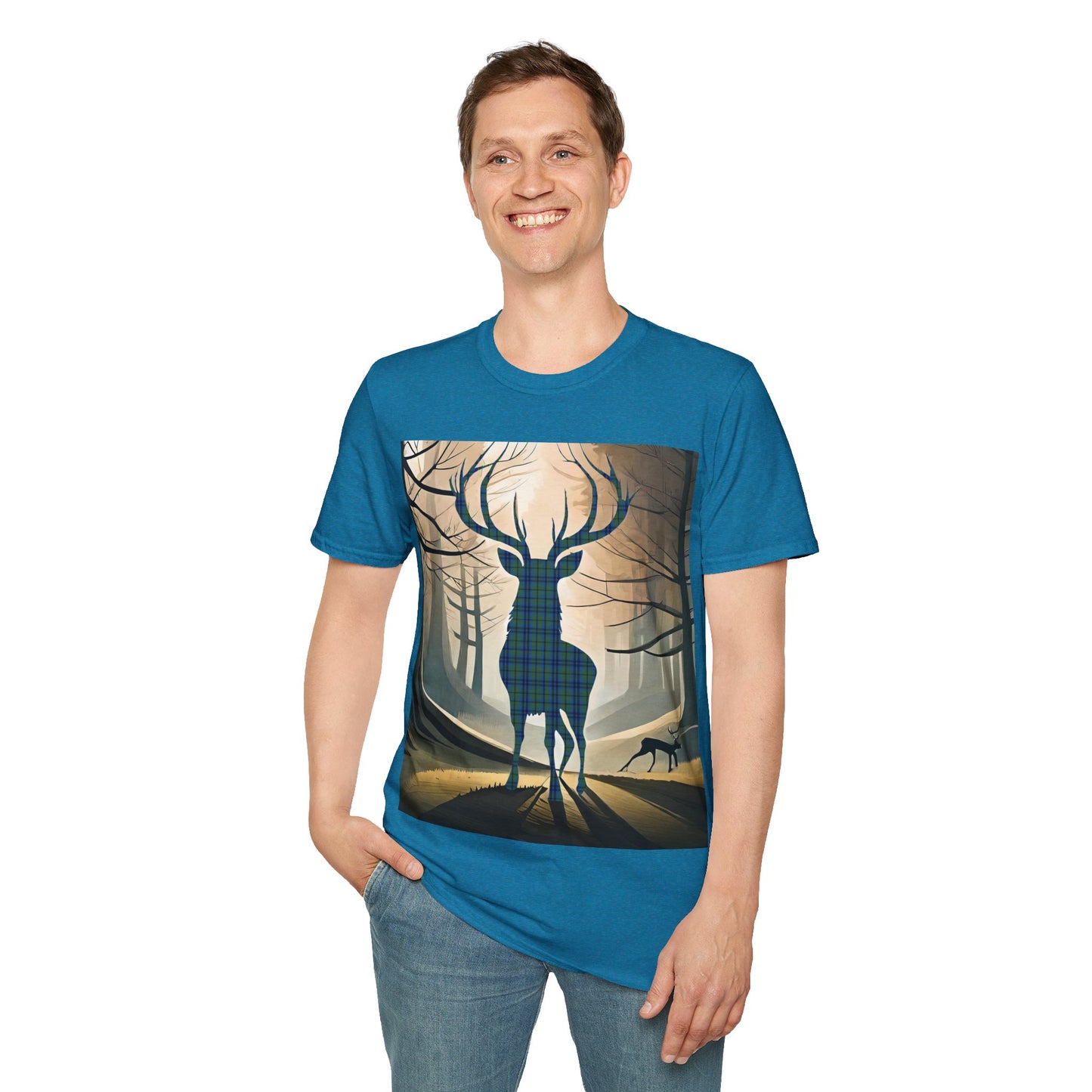 Stag Tartan Silhouette Softstyle T-Shirt - Keith Tartan, Unisex Tee, Scottish Scenery, Various Colours