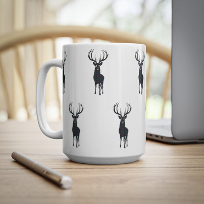 Tartan Stag Mug - Rankin Tartan, Coffee Cup, Tea Cup, Scotland, White