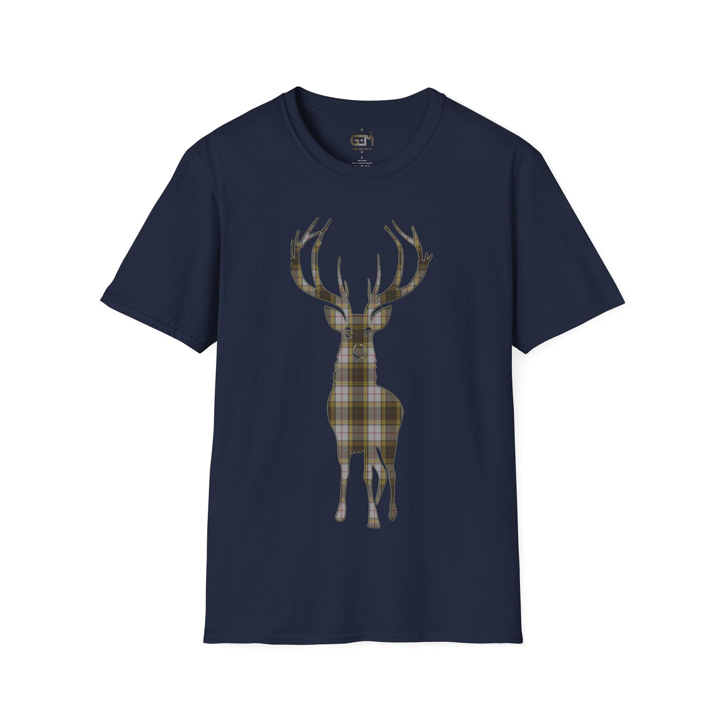 Tartan Stag Softstyle T-Shirt - Buchanan Tartan, Unisex Tee, Scottish Scenery, Various Colours