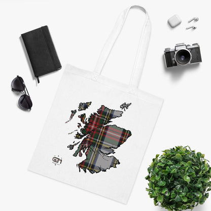 Reversible Scotland Tartan Map Cotton Tote Bag - Stewart Dress Tartan