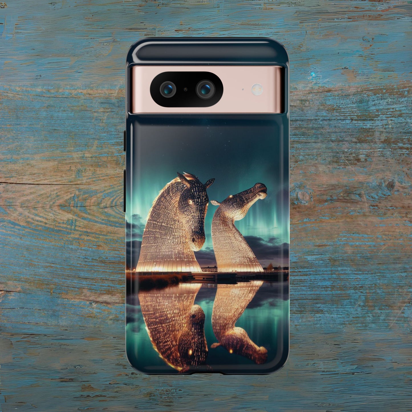 Kelpies Northern Lights Art Variant Phone Case, Scotland, Google