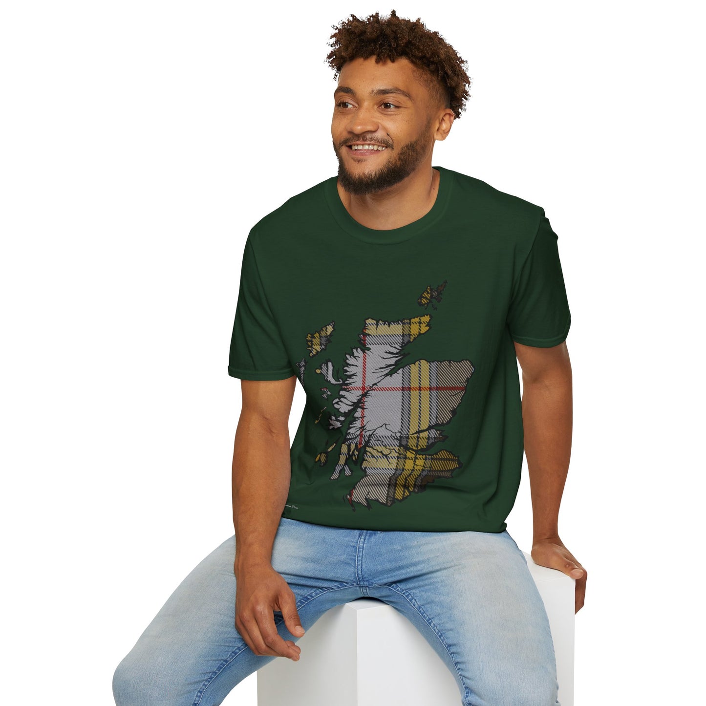 Scotland Tartan Map Softstyle Unisex T-Shirt, Buchanan Dress Tartan, Various Colours