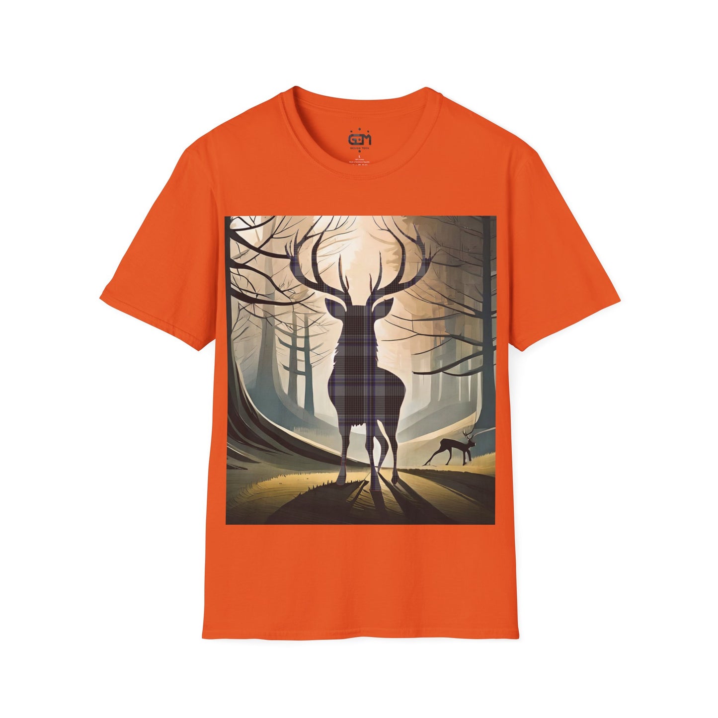 Stag Tartan Silhouette Softstyle T-Shirt - Hood Tartan, Unisex Tee, Scottish Scenery, Various Colours