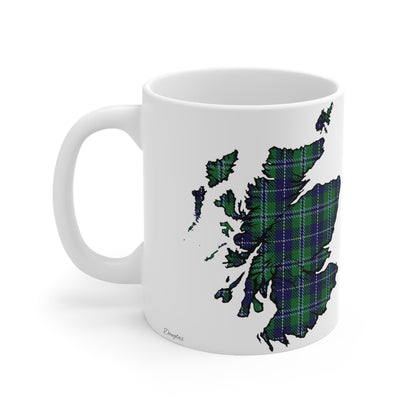 Douglas Tartan Scotland Map Mug, Coffee Cup, Tea Cup, Scotland, White