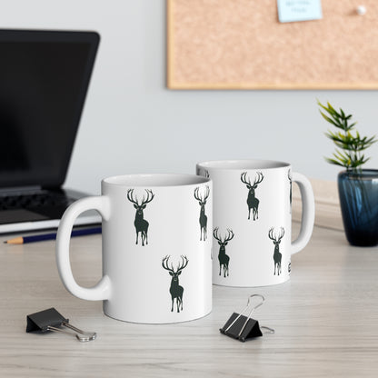 Tartan Stag Mug - Kennedy Tartan, Coffee Cup, Tea Cup, Scotland, White