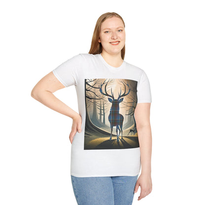 Stag Tartan Silhouette Softstyle T-Shirt - Anderson Old Tartan, Unisex Tee, Scottish Scenery, Various Colours