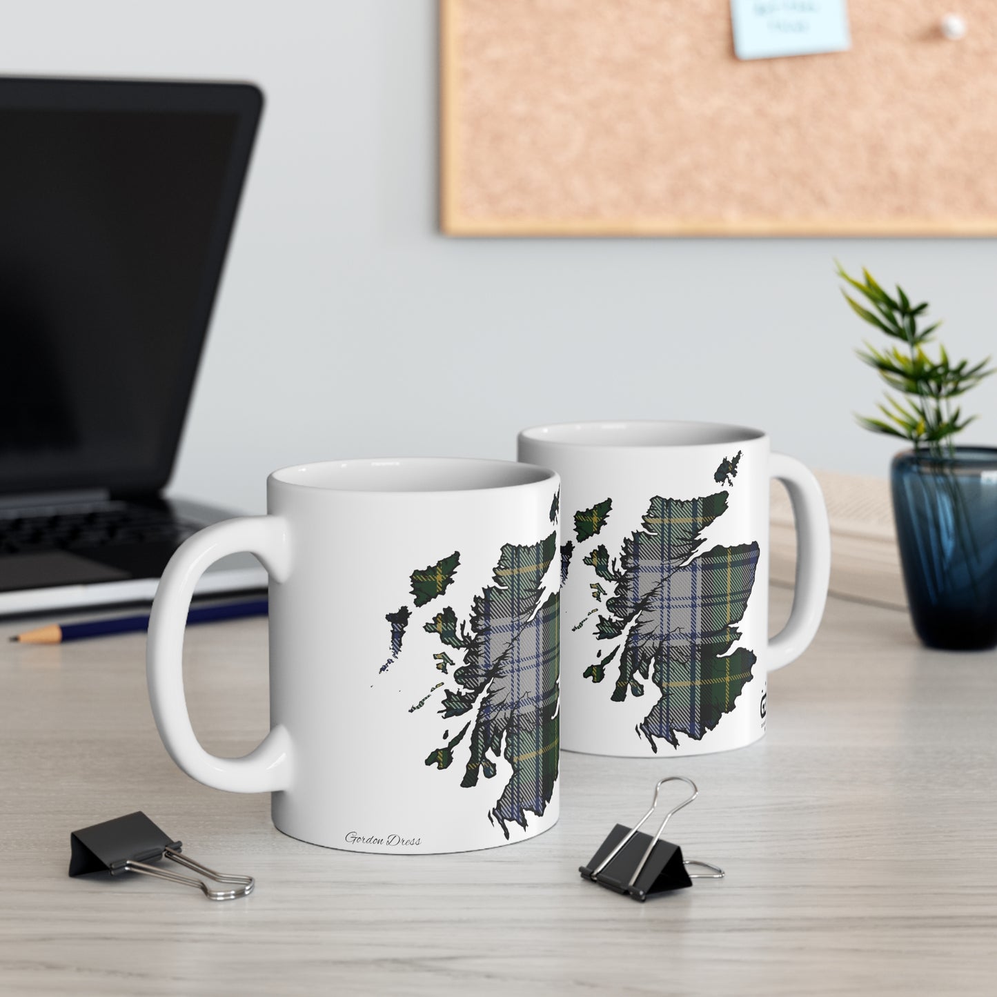 Gordon Dress Tartan Scotland Map Mug, Coffee Cup, Tea Cup, Scotland, White