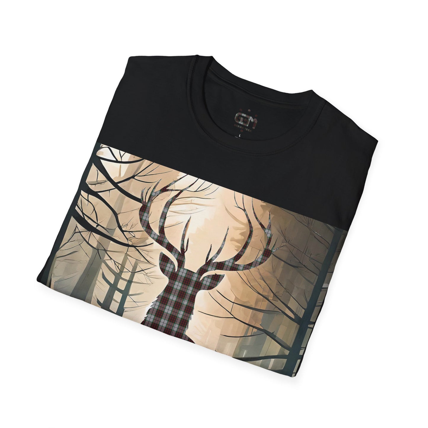 Stag Tartan Silhouette Softstyle T-Shirt - Fraser Tartan, Unisex Tee, Scottish Scenery, Various Colours