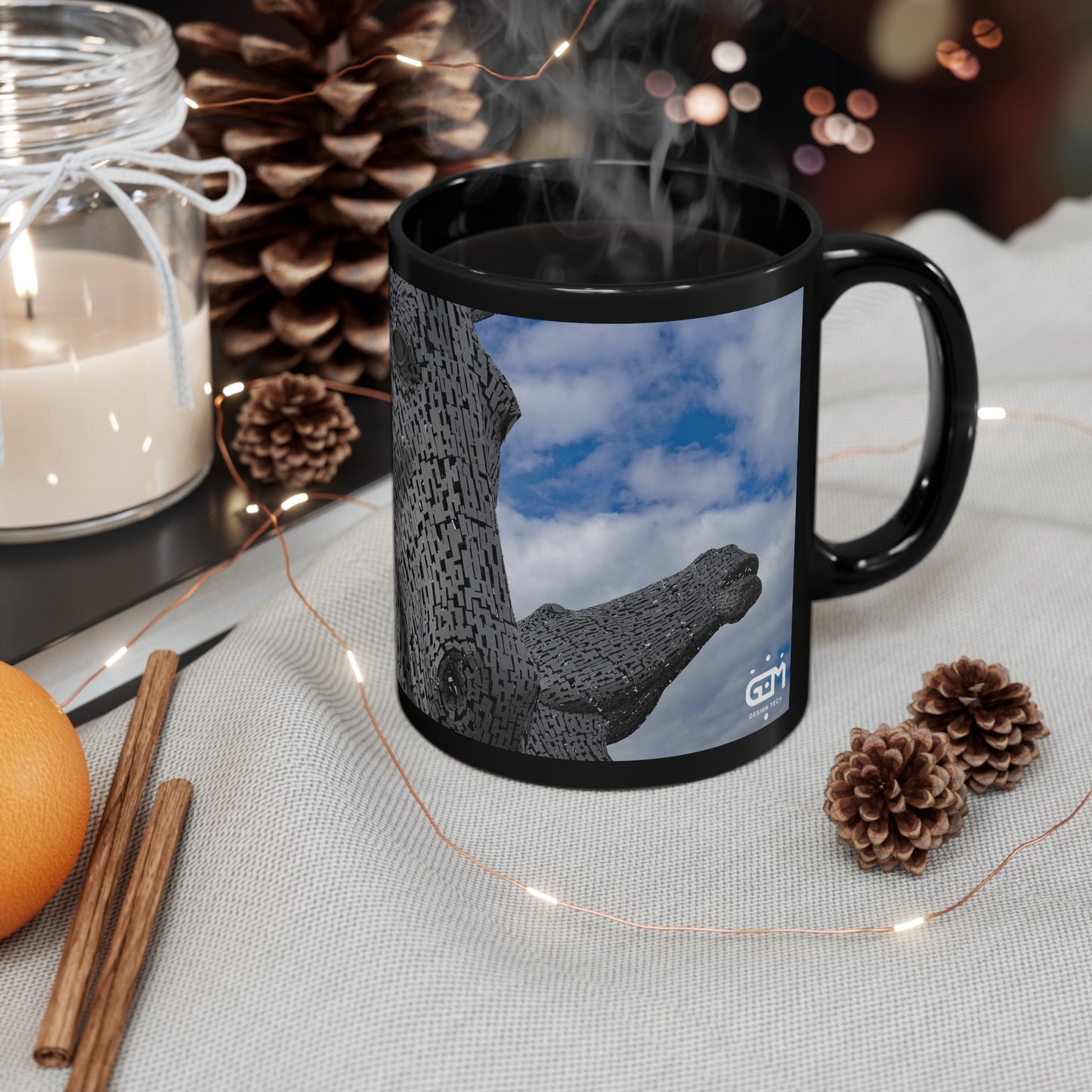 Kelpies Photo Mug, Coffee Cup, Tea Cup, Scottish Art, Scottish Landmarks, Scottish Nature, Black