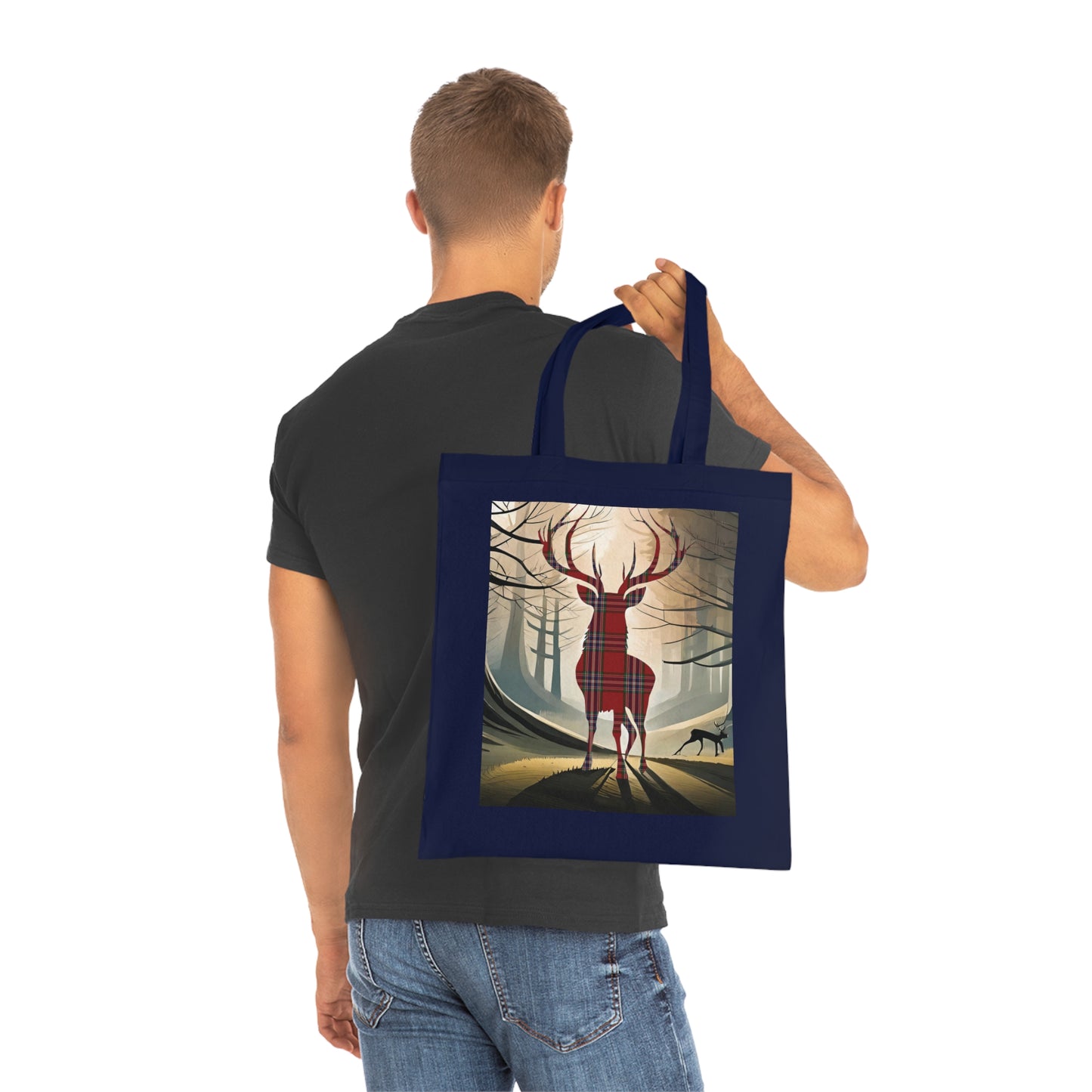 Reversible Scotland Tartan Stag Cotton Tote Bag - MacFarlane Tartan