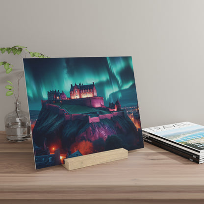 Edinburgh Castle Northern Lights Gallery Stand, Oak Picture Stand, Scotland Art, Scenery, Landmarks, Various Sizes