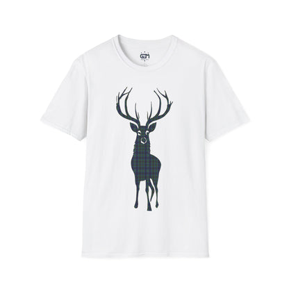 Tartan Stag Softstyle T-Shirt - Miller Tartan, Unisex Tee, Scottish Scenery, Various Colours