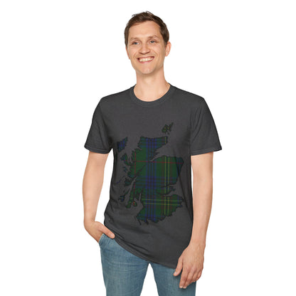 Scotland Tartan Map Softstyle Unisex T-Shirt, Kennedy Tartan, Various Colours