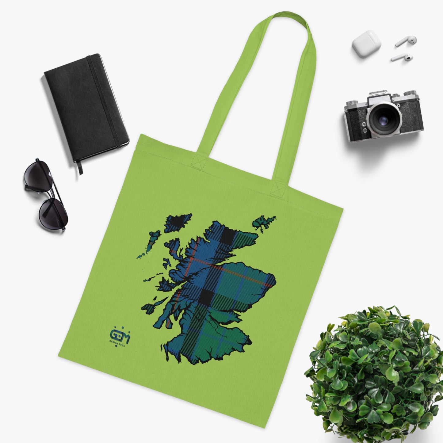 Reversible Scotland Tartan Map Cotton Tote Bag - Flower of Scotland Tartan