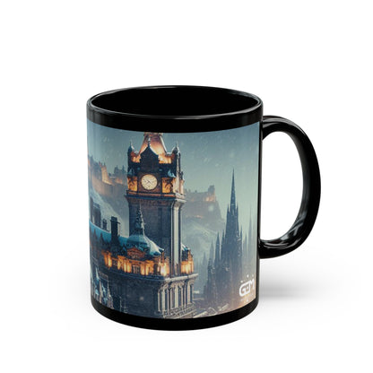 Edinburgh in Winter Mug, Coffee Cup, Tea Cup, Scottish Art, Scottish Landmarks, Scottish Nature, Black